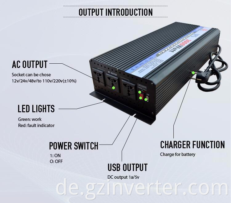 3 sockets power inverter with charger